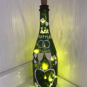 Hand painted champagne bottle with lights
